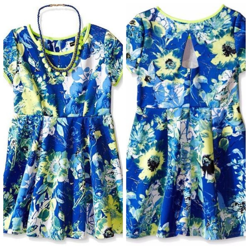 My Michelle Floral Skater Dress & Necklace Cap Short Sleeve Size 7
